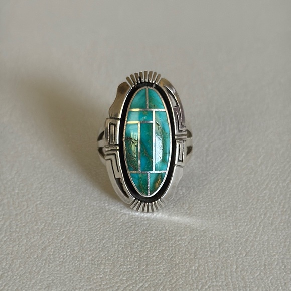 Other - Navajo Handmade vintage Silver and Turquoise Inlay Ring size 9